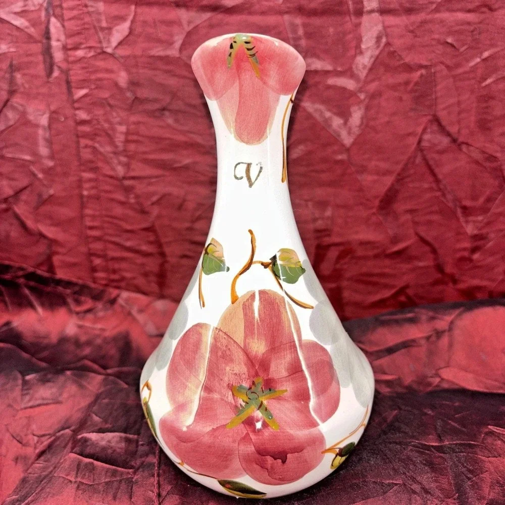 Vintage Portuguese Pereiras Valado Porcelain Vinegar Cruet Hand Painted 7 In EUC
